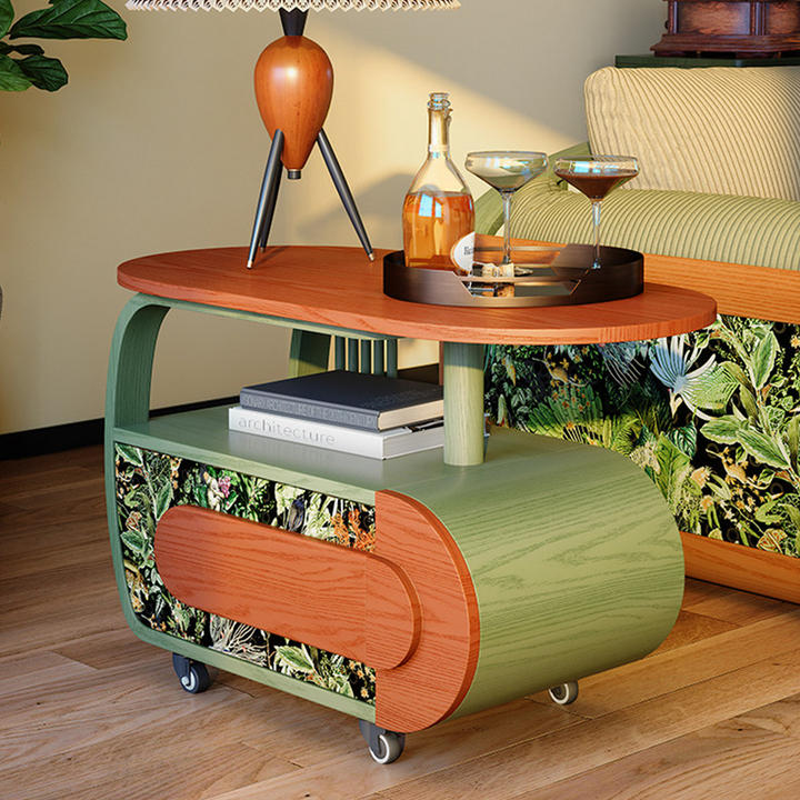 Elegant French Mobile Accent Storage Cabinet: 1-Drawer Crescent Shape Side Table - Vintage Rolling Sideboard For Living Room