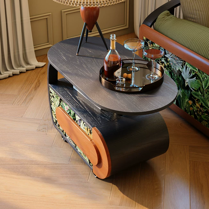 Elegant French Mobile Accent Storage Cabinet: 1-Drawer Crescent Shape Side Table - Vintage Rolling Sideboard For Living Room