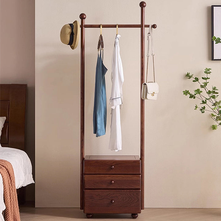 Traditional Freestanding Ash Wood Hall Tree: 3-Storage Drawer - Vintage Garment Organizer & Entryway Coat Rack For Bedroom
