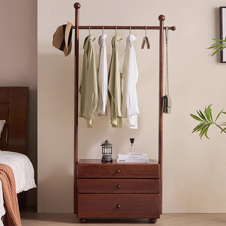 Traditional Freestanding Ash Wood Hall Tree: 3-Storage Drawer - Vintage Garment Organizer & Entryway Coat Rack For Bedroom
