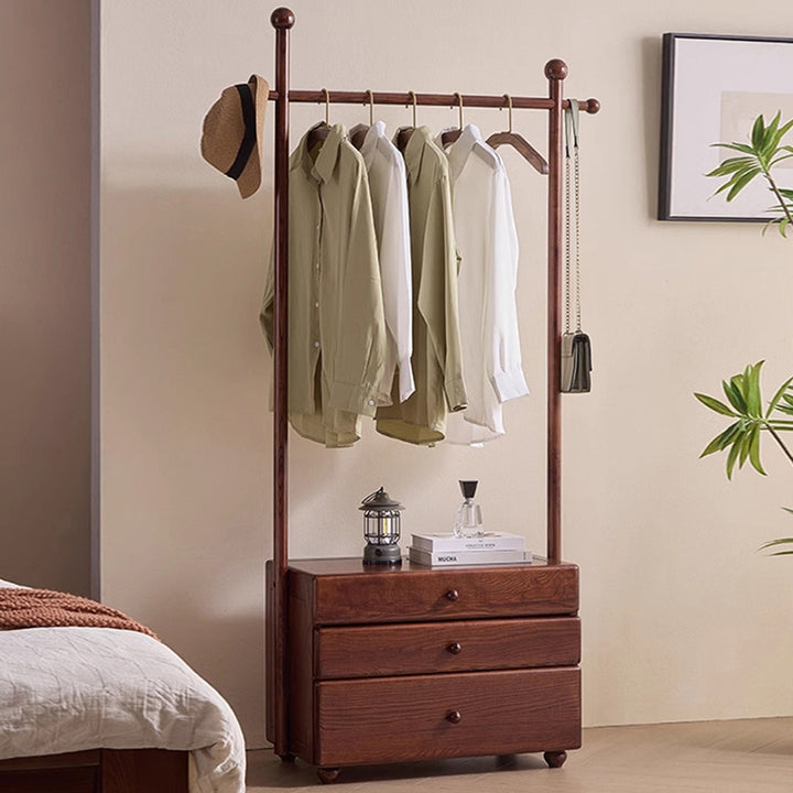 Traditional Freestanding Ash Wood Hall Tree: 3-Storage Drawer - Vintage Garment Organizer & Entryway Coat Rack For Bedroom