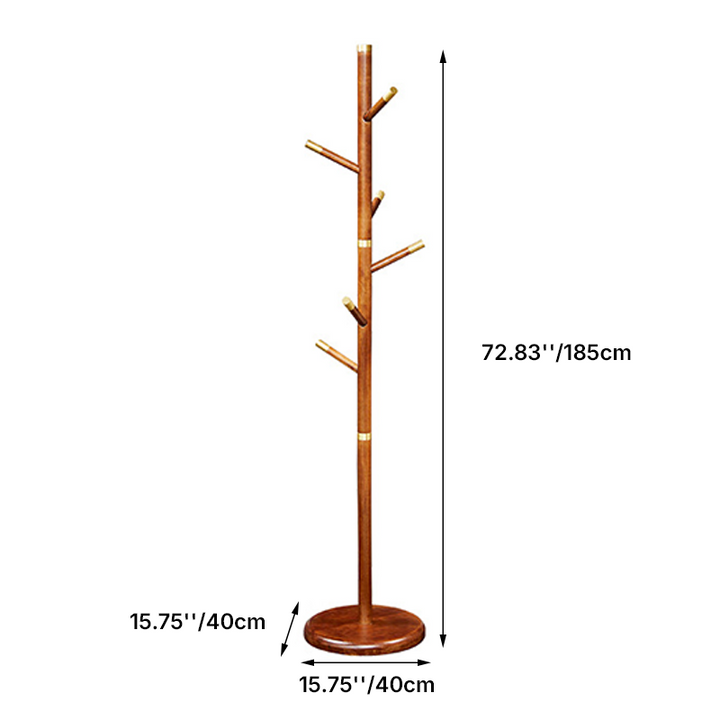 Mid-Century Vintage Wooden Coat Rack: Rubberwood With Copper Hook - Freestanding Hall Tree & Clothes Hanger For Entryway