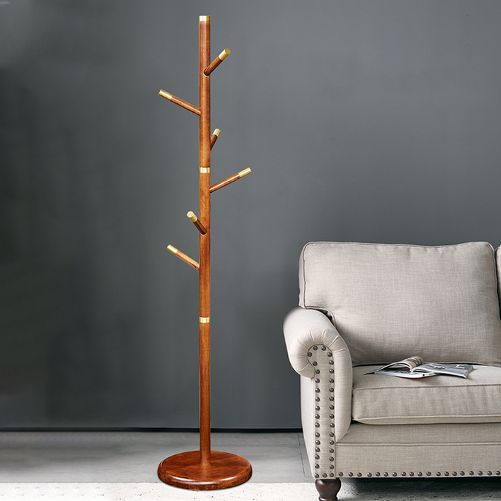 Mid-Century Vintage Wooden Coat Rack: Rubberwood With Copper Hook - Freestanding Hall Tree &amp; Clothes Hanger For Entryway