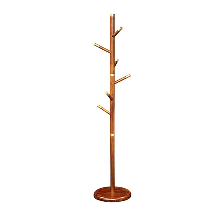 Mid-Century Vintage Wooden Coat Rack: Rubberwood With Copper Hook - Freestanding Hall Tree &amp; Clothes Hanger For Entryway
