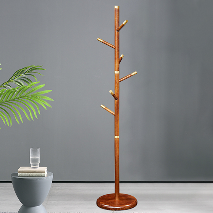 Mid-Century Vintage Wooden Coat Rack: Rubberwood With Copper Hook - Freestanding Hall Tree &amp; Clothes Hanger For Entryway