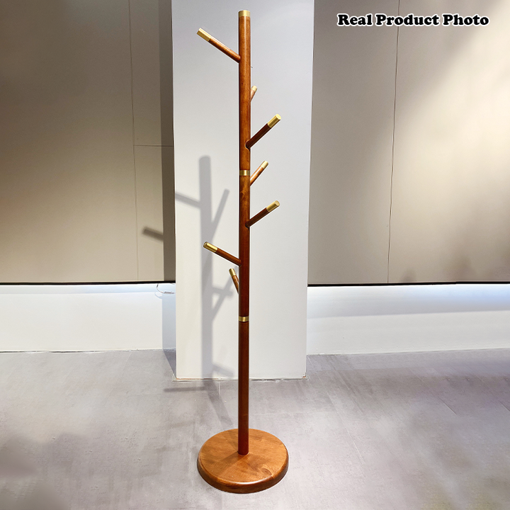 Mid-Century Vintage Wooden Coat Rack: Rubberwood With Copper Hook - Freestanding Hall Tree &amp; Clothes Hanger For Entryway