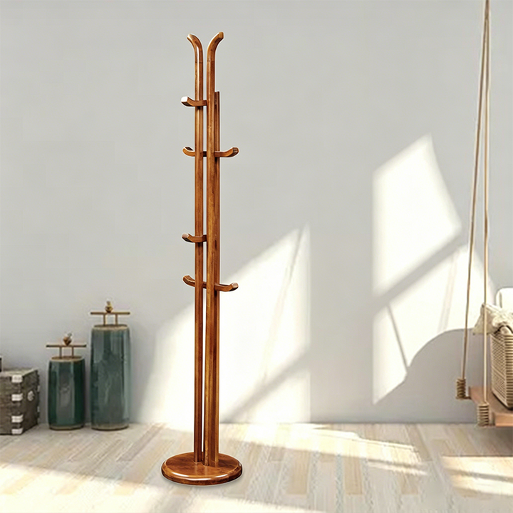 Traditional Vintage Wooden Coat Rack: Freestanding Organizer With Curved Hook - Space-Saving Hall Tree For Entryway