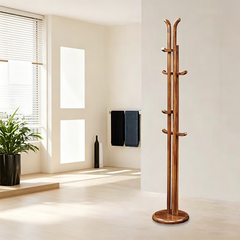 Traditional Vintage Wooden Coat Rack: Freestanding Organizer With Curved Hook - Space-Saving Hall Tree For Entryway