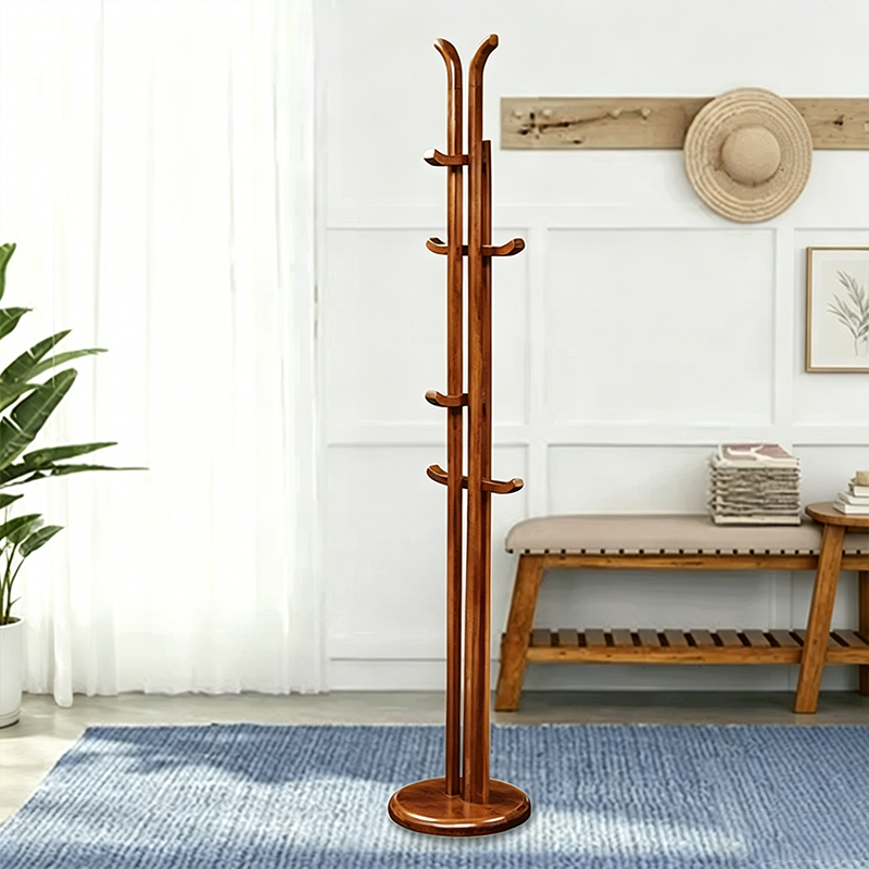 Traditional Vintage Wooden Coat Rack: Freestanding Organizer With Curved Hook - Space-Saving Hall Tree For Entryway