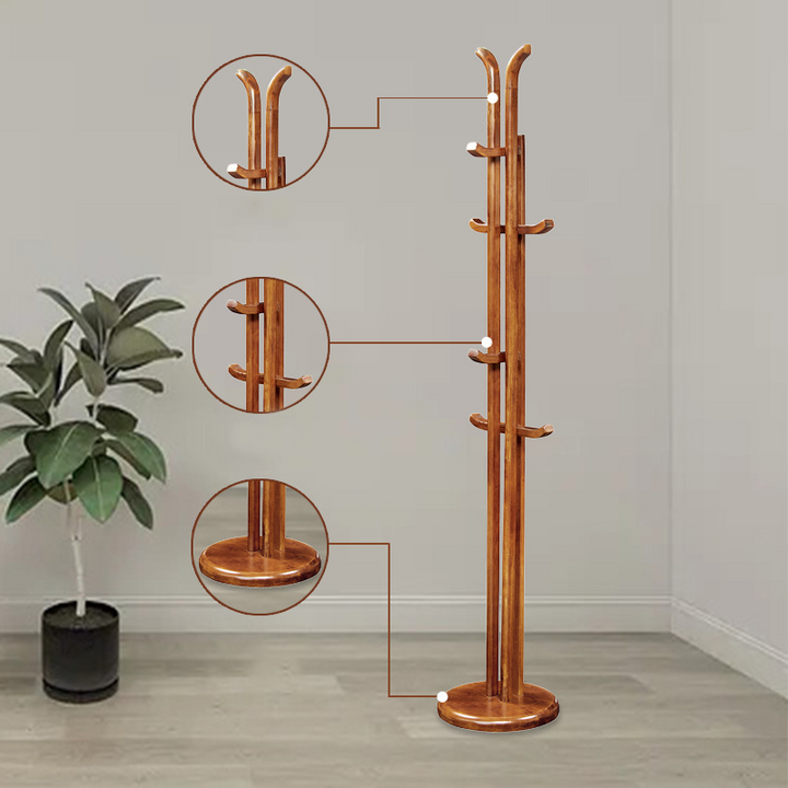 Traditional Vintage Wooden Coat Rack: Freestanding Organizer With Curved Hook - Space-Saving Hall Tree For Entryway