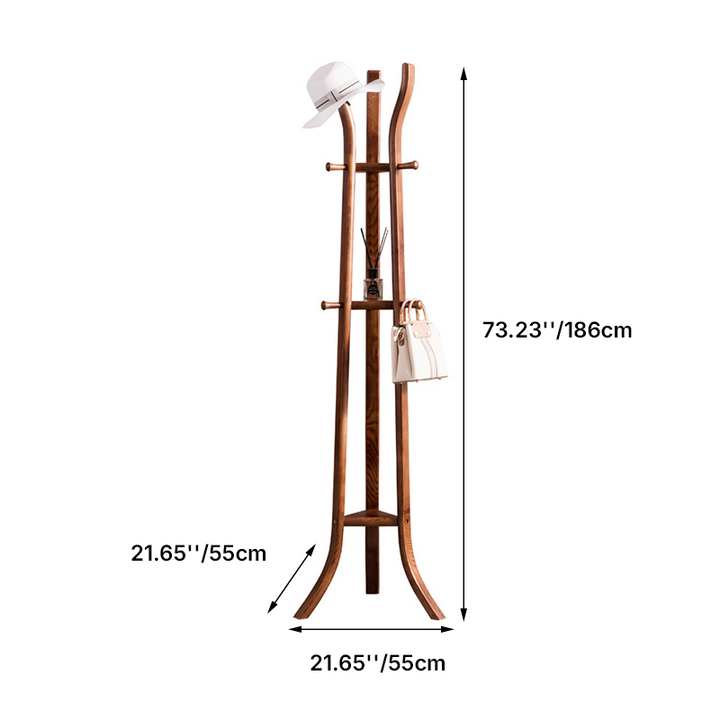 Elegant Vintage Ash Wood Coat Rack: Curved Branch-Style Hooks - Tripod Freestanding Sculptural Bentwood Hall Tree For Entryway