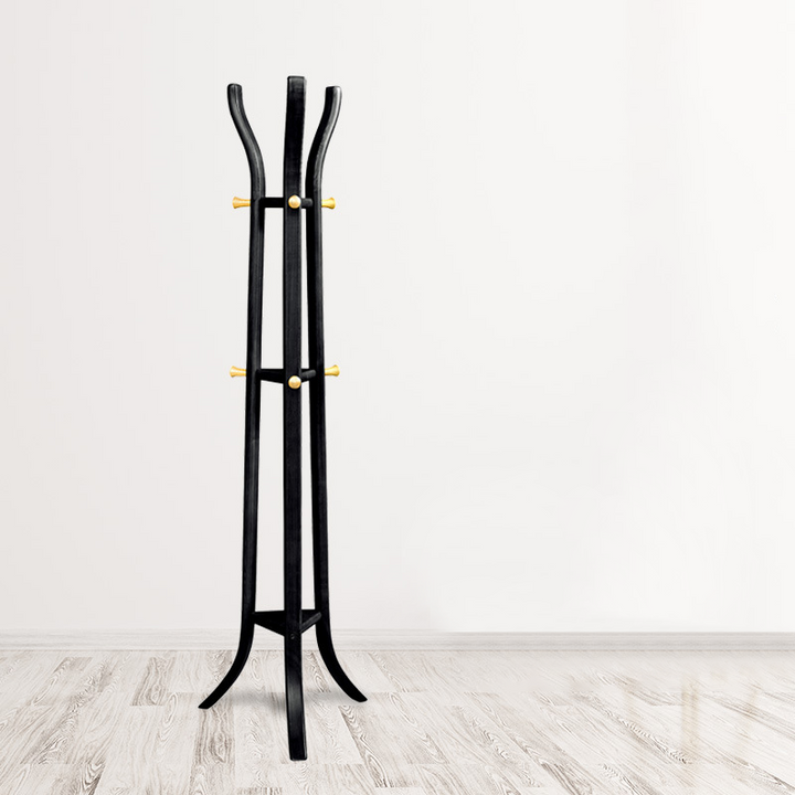 Elegant Vintage Ash Wood Coat Rack: Curved Branch-Style Hooks - Tripod Freestanding Sculptural Bentwood Hall Tree For Entryway