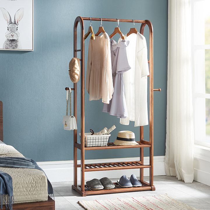 Vintage Pine Wood Hall Tree: Shoe Storage & Hanging Rod - Freestanding Coat Rack With Storage Shelf For Entryway