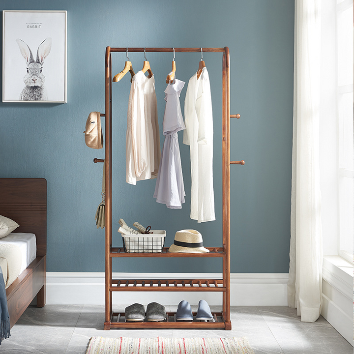 Vintage Pine Wood Hall Tree: Shoe Storage & Hanging Rod - Freestanding Coat Rack With Storage Shelf For Entryway