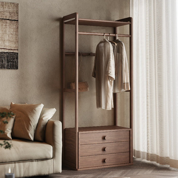 Traditional Multifunctional Ash Wood Garment Rack: 3-Drawer Clothing Organizer - Vintage Hanging Rod & Top Shelf Hall Tree For Bedroom