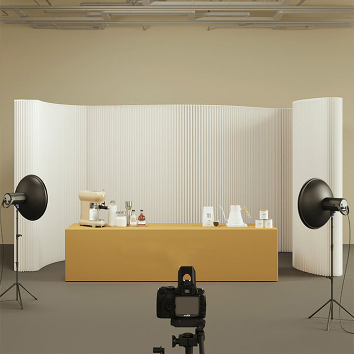 Modern Art Deco Rectangular Curved Kraft Paper Acrylic Foldable Expandable Accordion Screen Room Divider For Living Room