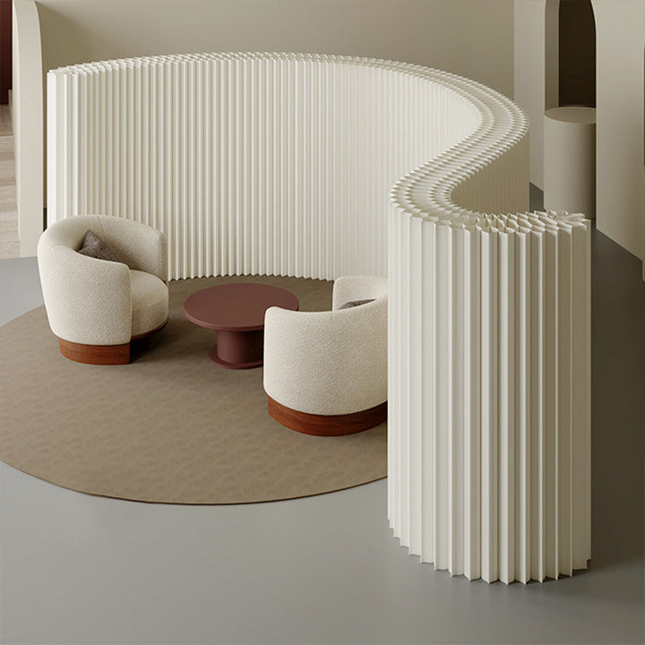 Modern Art Deco Rectangular Curved Kraft Paper Acrylic Foldable Expandable Accordion Screen Room Divider For Living Room