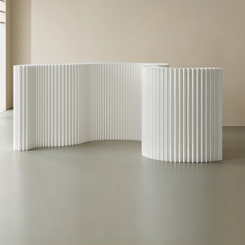 Modern Art Deco Rectangular Curved Kraft Paper Acrylic Foldable Expandable Accordion Screen Room Divider For Living Room