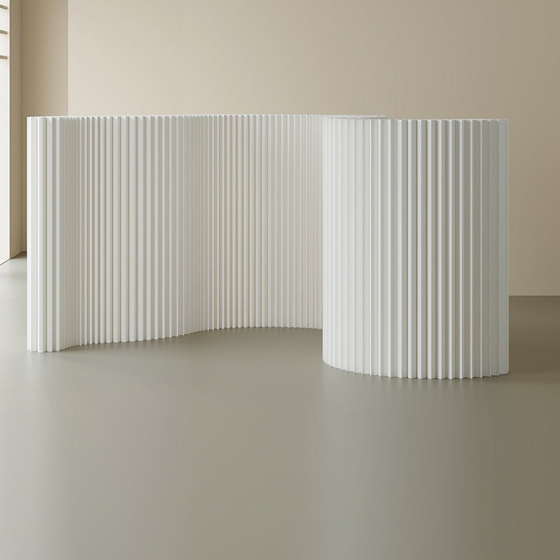 Modern Art Deco Rectangular Curved Kraft Paper Acrylic Foldable Expandable Accordion Screen Room Divider For Living Room