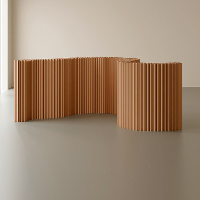 Modern Art Deco Rectangular Curved Kraft Paper Acrylic Foldable Expandable Accordion Screen Room Divider For Living Room