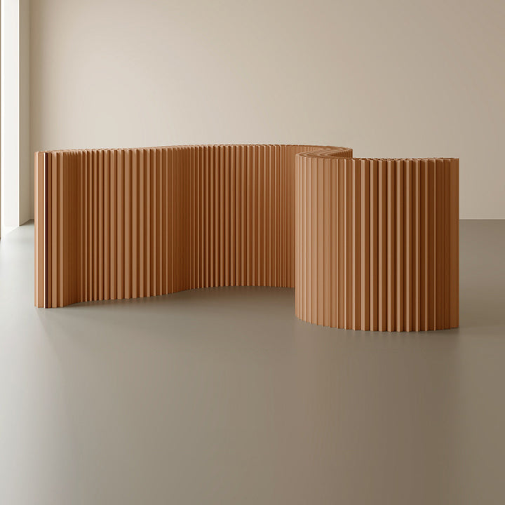 Modern Art Deco Rectangular Curved Kraft Paper Acrylic Foldable Expandable Accordion Screen Room Divider For Living Room