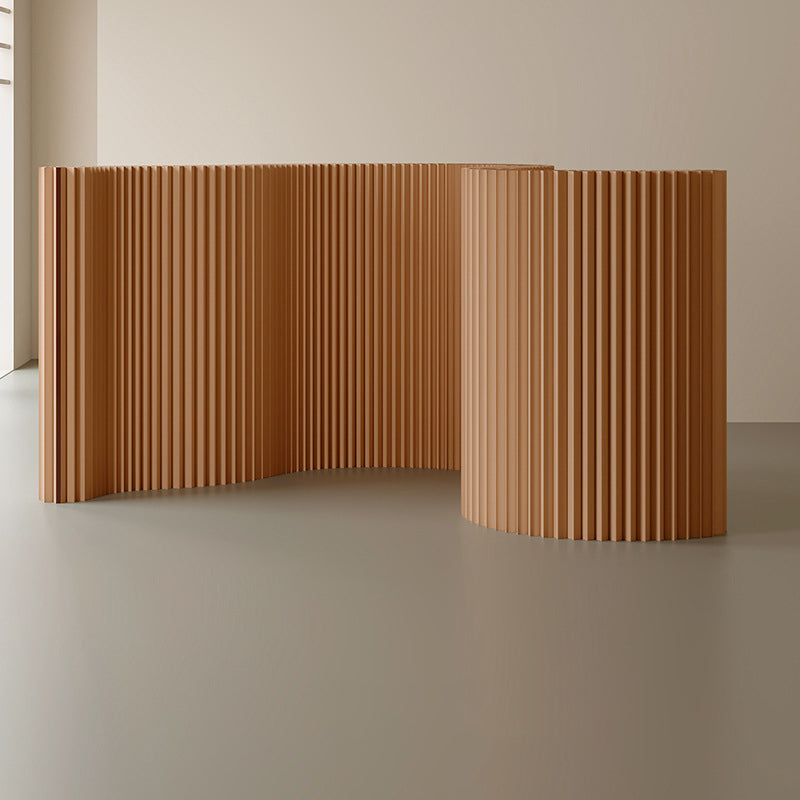 Modern Art Deco Rectangular Curved Kraft Paper Acrylic Foldable Expandable Accordion Screen Room Divider For Living Room