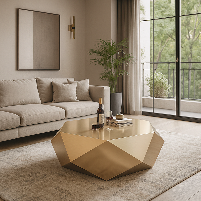 Table basse moderne minimaliste en acier inoxydable en forme de losange, excellente capacité de charge pour salon 