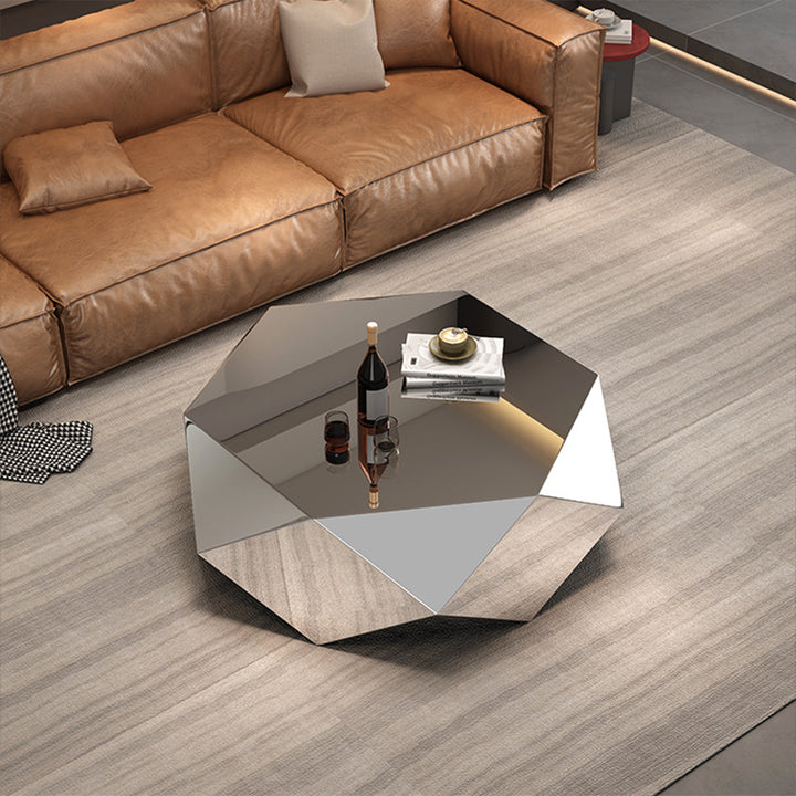Table basse moderne minimaliste en acier inoxydable en forme de losange, excellente capacité de charge pour salon 