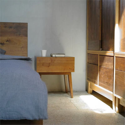 Modern Minimalist Rectangular Solid Wood Nightstand 1-Drawer 4-Leg For Bedroom