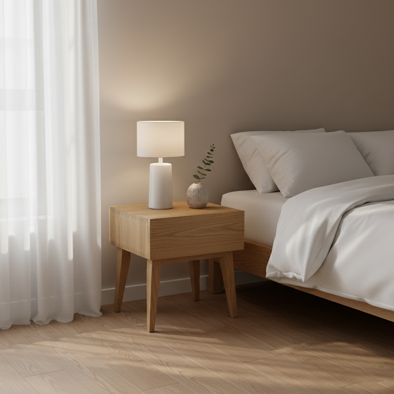 Modern Minimalist Rectangular Solid Wood Nightstand 1-Drawer 4-Leg For Bedroom