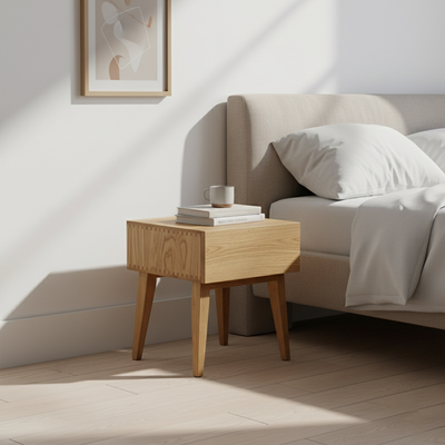 Modern Minimalist Rectangular Solid Wood Nightstand 1-Drawer 4-Leg For Bedroom