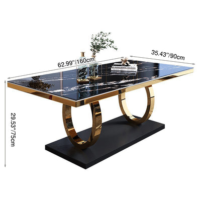 Modern Luxury Rectangular Artificial Marble Stainless Steel Dining Table 2-Leg For Dining Room