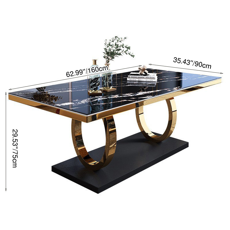 Modern Luxury Rectangular Artificial Marble Stainless Steel Dining Table 2-Leg For Dining Room