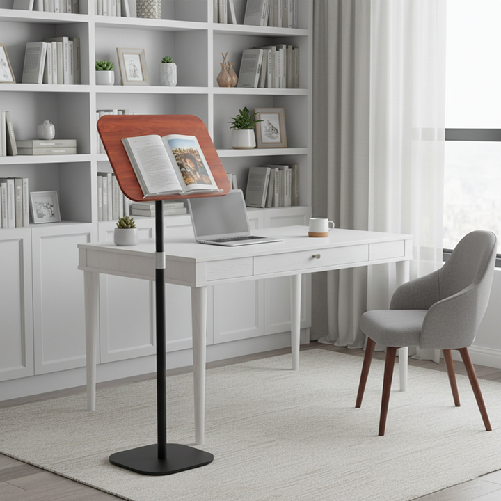 Moderner minimalistischer rechteckiger Beistelltisch aus massivem Holz und Metall, drehbar für Zuhause und Büro 