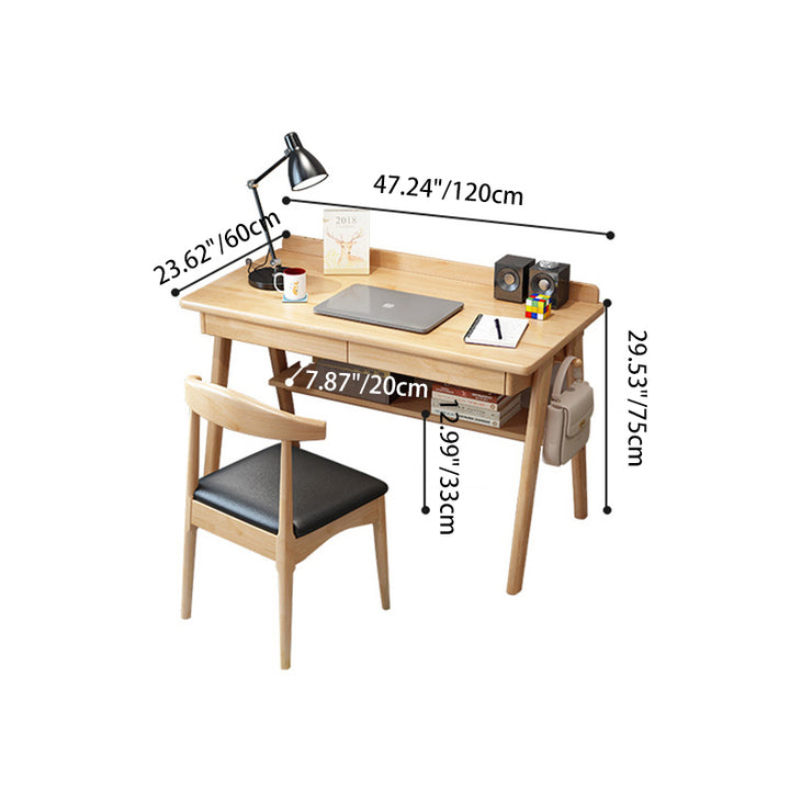 Moderne minimalistische rechteckige Massivholztische mit 4 Beinen, 2 Schubladen und 2 Ebenen für das Home Office 