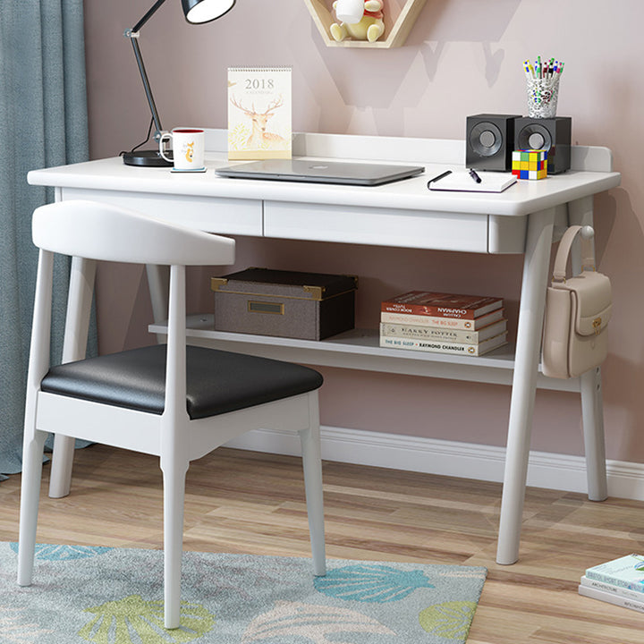 Moderne minimalistische rechteckige Massivholztische mit 4 Beinen, 2 Schubladen und 2 Ebenen für das Home Office 