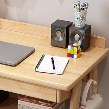 Modern Minimalist Rectangular Solid Wood Desks 4-Leg 2-Drawer 2-Tier For Home Office