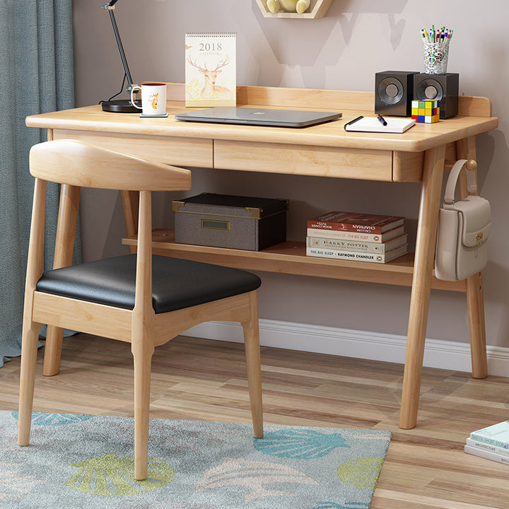 Moderne minimalistische rechteckige Massivholztische mit 4 Beinen, 2 Schubladen und 2 Ebenen für das Home Office 