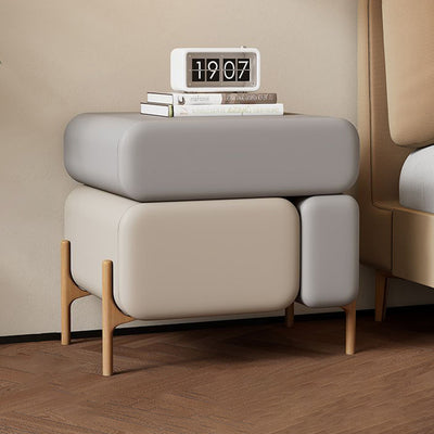 Modern Minimalist Rectangular Cat-Scratch-Resistant Leather Solid Wood Medium Density Fiberboard Nightstand 3-Drawer 4-Leg For Bedroom