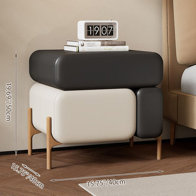 Modern Minimalist Rectangular Cat-Scratch-Resistant Leather Solid Wood Medium Density Fiberboard Nightstand 3-Drawer 4-Leg For Bedroom