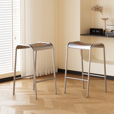 Modern Minimalist Curved Carbon Steel Multi-Layer Board Bar Stool For Dining Room