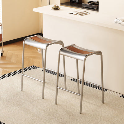 Modern Minimalist Curved Carbon Steel Multi-Layer Board Bar Stool For Dining Room