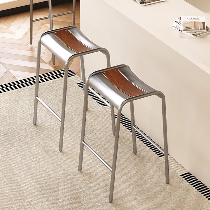 Modern Minimalist Curved Carbon Steel Multi-Layer Board Bar Stool For Dining Room