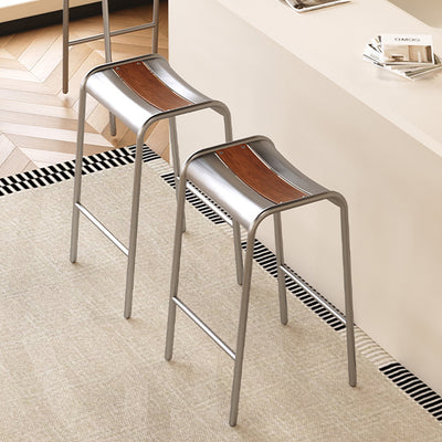 Modern Minimalist Curved Carbon Steel Multi-Layer Board Bar Stool For Dining Room