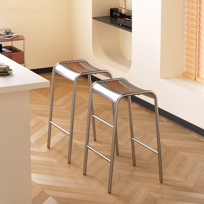 Modern Minimalist Curved Carbon Steel Multi-Layer Board Bar Stool For Dining Room