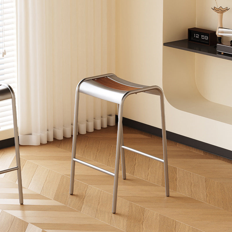 Modern Minimalist Curved Carbon Steel Multi-Layer Board Bar Stool For Dining Room