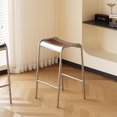 Modern Minimalist Curved Carbon Steel Multi-Layer Board Bar Stool For Dining Room