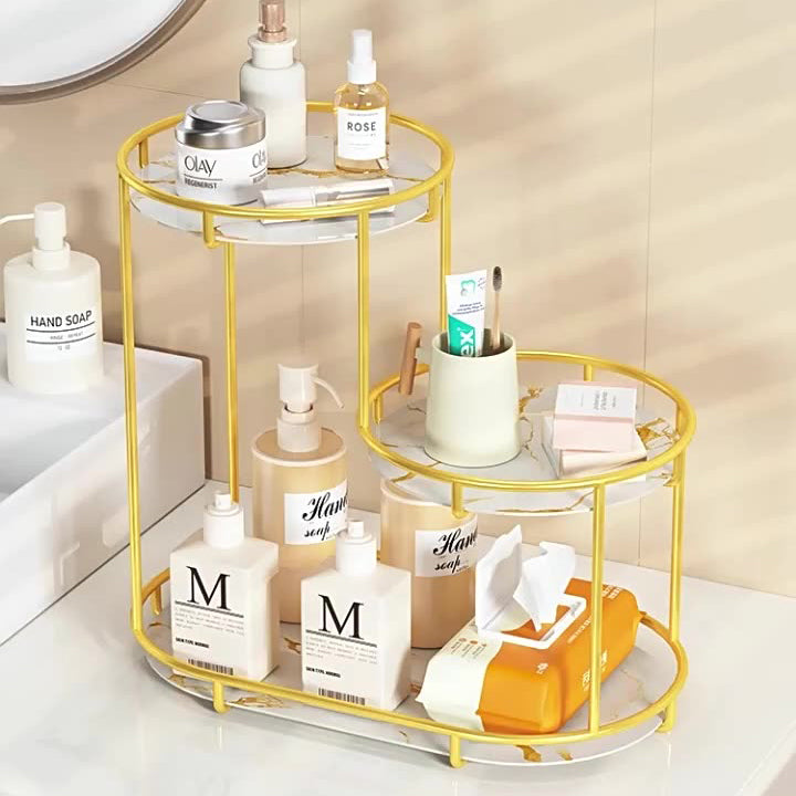 Modern Minimalist Round UV Board Iron End Table 3-Tier For Bathroom