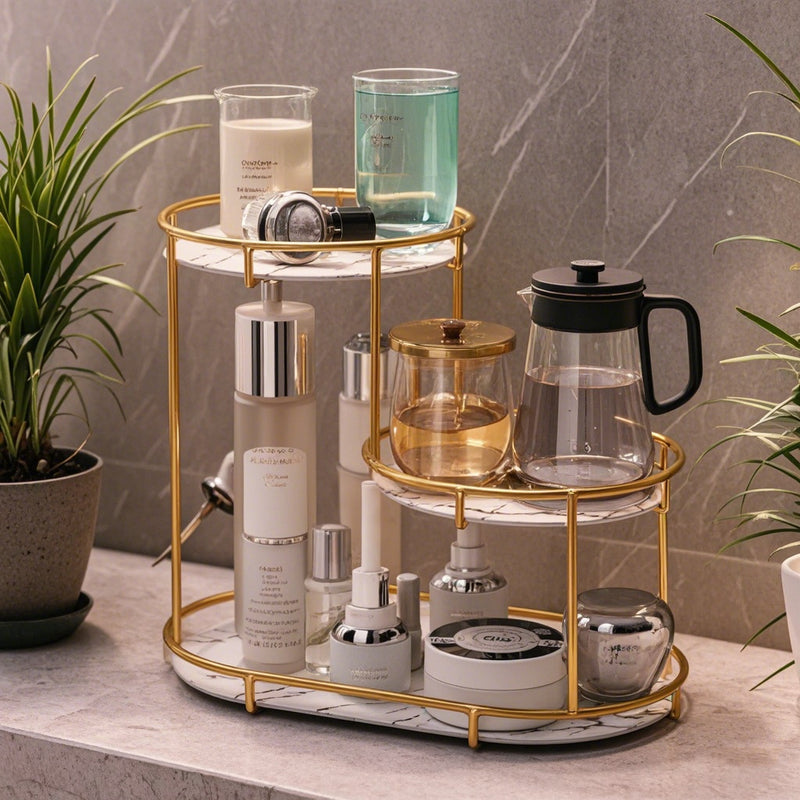 Modern Minimalist Round UV Board Iron End Table 3-Tier For Bathroom