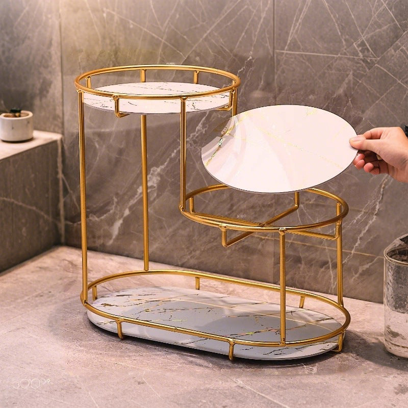 Modern Minimalist Round UV Board Iron End Table 3-Tier For Bathroom